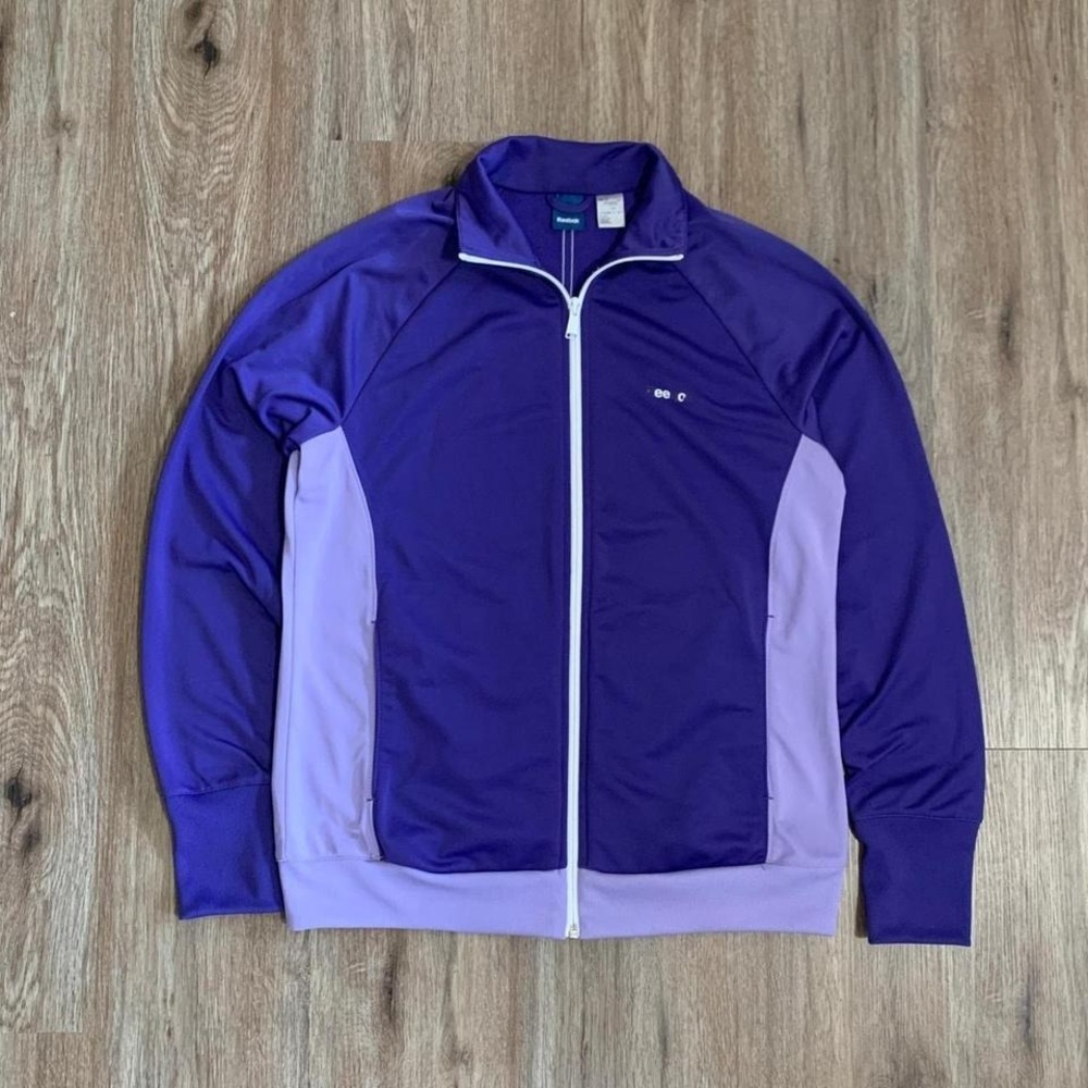 super cute reebok track zip up jacket in‎ purple - size large womens